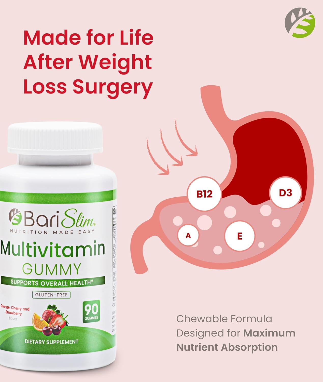 BariSlim Bariatric Chewable Multivitamin Gummies – Specially Formulated Gummy Vitamin for Patients After Weight Loss Surgery – Easy to Digest & Great Tasting Fruit Flavours | 90 Fruit Chews - görsel 5