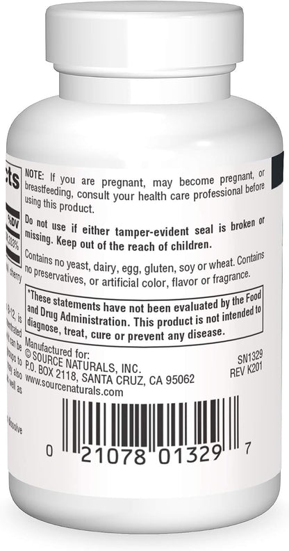 Source Naturals Methylcobalamin Vitamin B-12 5mg Cherry Flavoured Lozenges - 60 Count