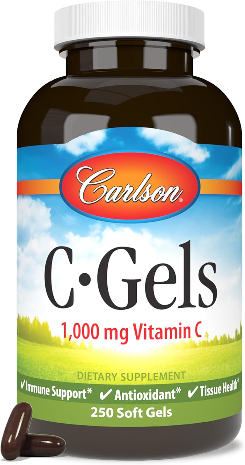 Carlson C-Gels 1000mg Vitamin C Softgels – Immune & Blood Vessel Support, Antioxidant, 250 Softgels - görsel 1