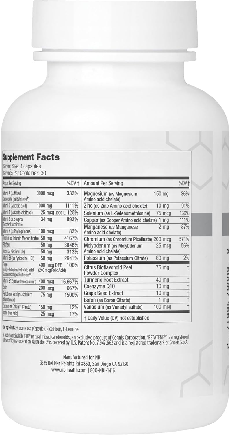 NBI Supreme Daily Multivitamin with Vitamin A, C, D, E, K, B6, B12 | Multi Mineral Supplement for Men & Women | 120 Vegetarian Capsules - görsel 2