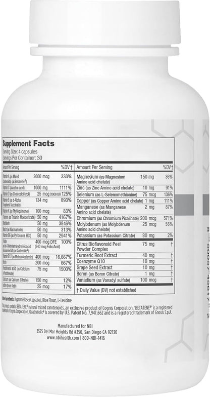 NBI Supreme Daily Multivitamin with Vitamin A, C, D, E, K, B6, B12 | Multi Mineral Supplement for Men & Women | 120 Vegetarian Capsules