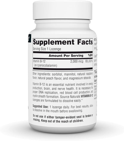 Source Naturals Vitamin B-12 2000 mcg Lozenges – 100 Lozenges