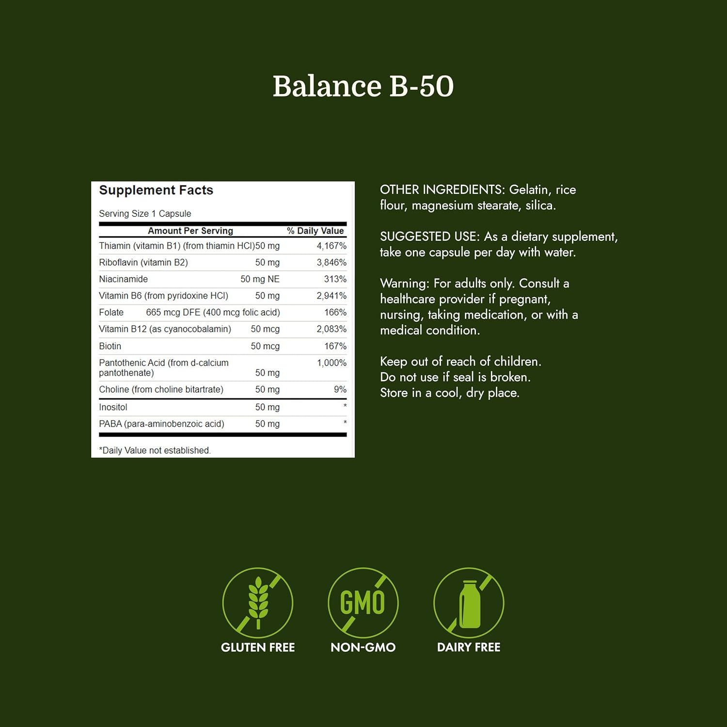 Swanson Balance B-50 High-Potency B Vitamin Complex - 250 Capsules - görsel 4