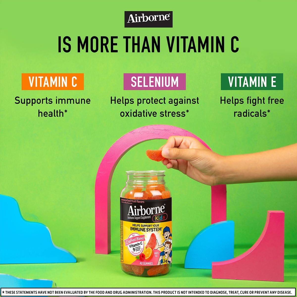 Airborne 500mg Vitamin C + Zinc Immune Support Gummies for Kids, Assorted Fruit Flavours, Gluten-free, 42 Gummies (6 Pack) - görsel 7