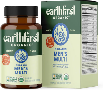 EarthFirst Organic Men's Multi Once Daily – Whole-Food Multivitamin with 19 Vitamins & Minerals, Vegan, 60 Capsules