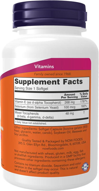 NOW Foods Vitamin E-400 IU Mixed Tocopherols Softgels - 100 Count