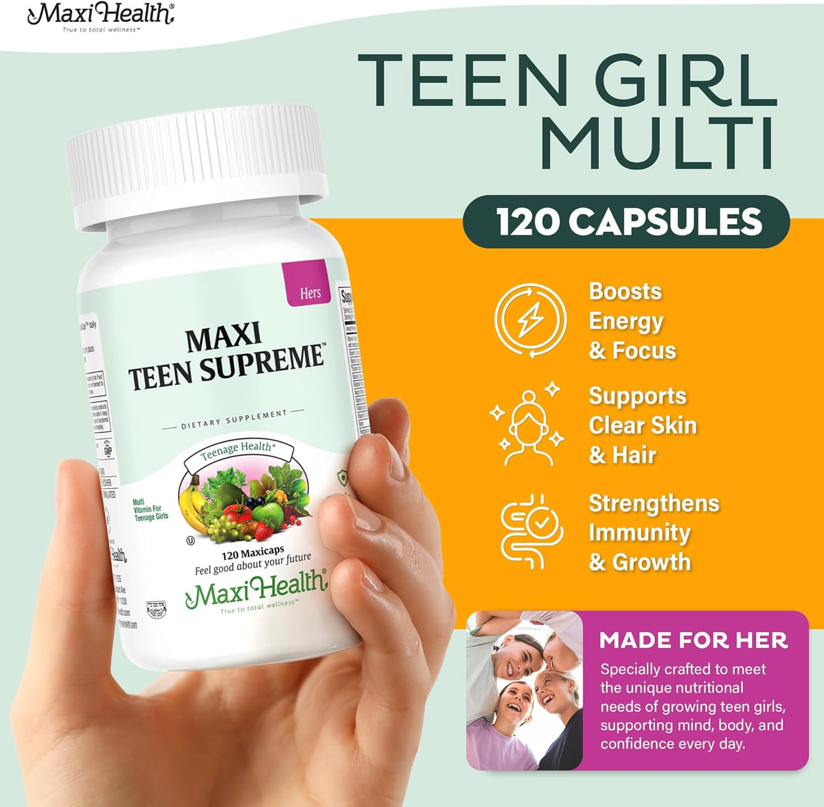 Maxi Health Teen Vitamins for Girls 12-17 – – Iron – Contributes to normal red blood cell formation and energy – Image 2