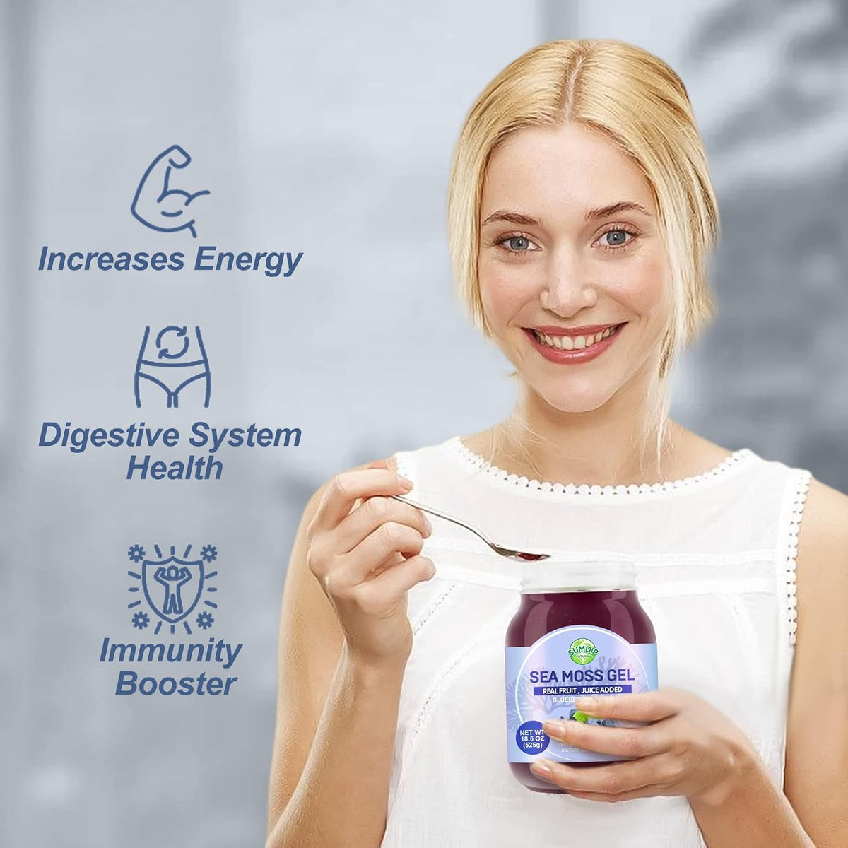 SumDIP Sea Moss Gel, Blueberry, 525g - Raw Irish Seamoss for Immune & Digestive Support - görsel 5
