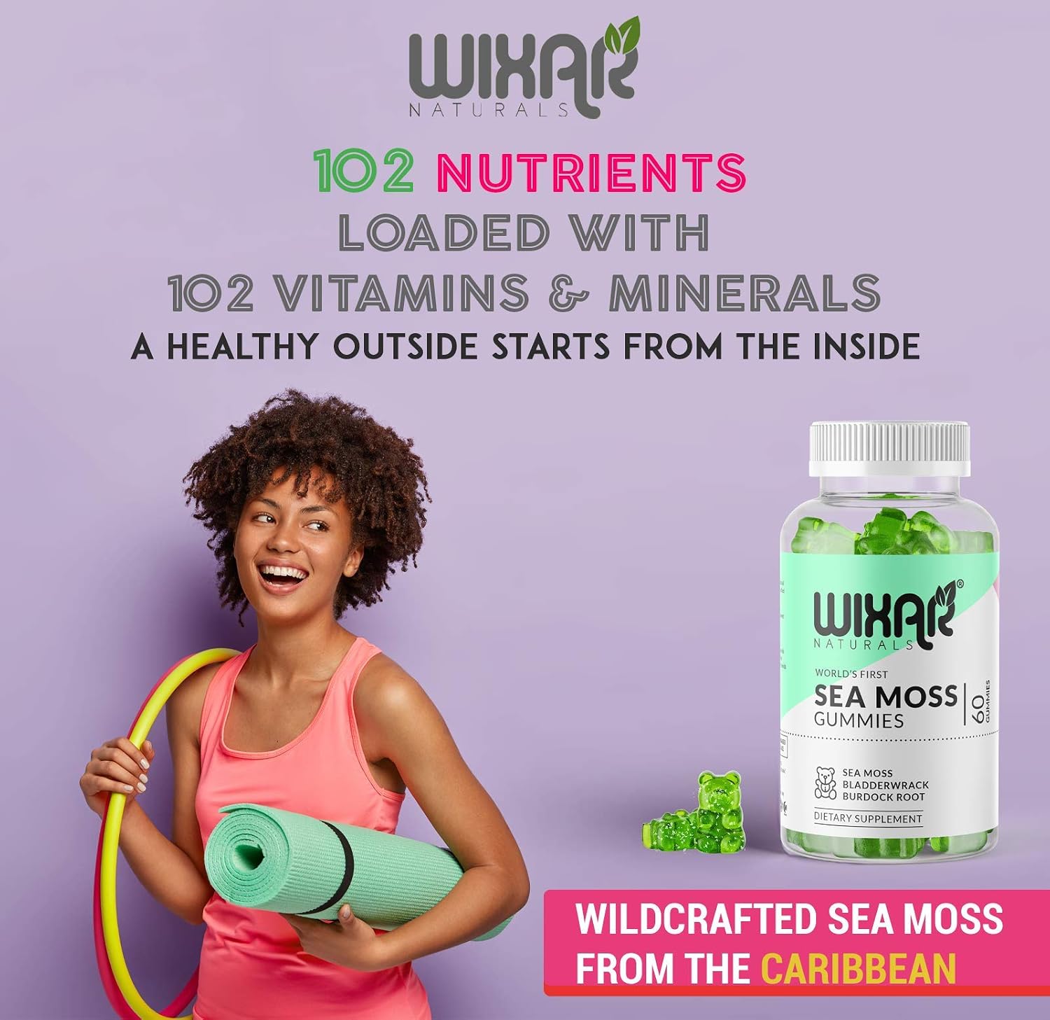 WIXAR NATURALS Sea Moss Gummies - Irish Sea Moss, Bladderwrack & Burdock Root - 60 Vegan Gummies - görsel 6