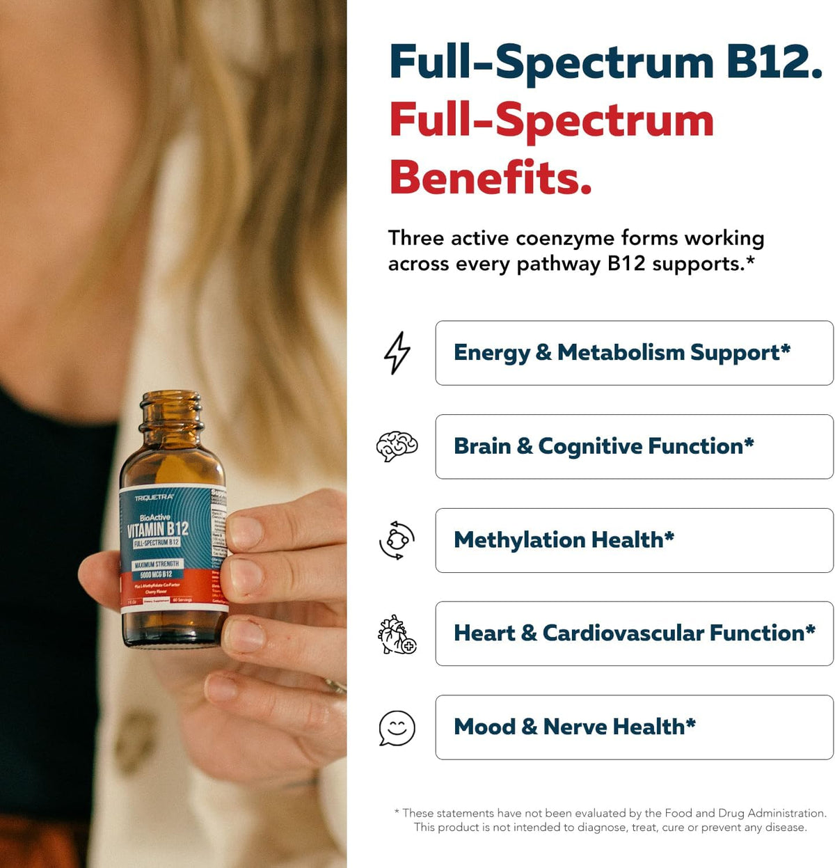 Triquetra Health BioActive Vitamin B12 5000 mcg - 3 BioActive Forms with Methylfolate, Sublingual Drops, Berry, Organic, Non-GMO, Vegan (1 oz) - görsel 5