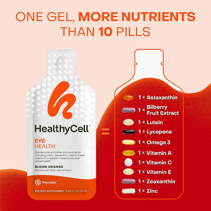 Healthycell Eye Health Daily Liquid Supplement - Eye Vitamins and Minerals with Lutein, Zeaxanthin, Astaxanthin and Beta Carotene for Sight Care and Macular Support - 30 Gel Packs