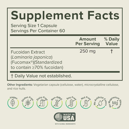 Prominent Nutrition Fucoidan Gut Health & Immune Support Food Supplement – 250mg, 60 Capsules