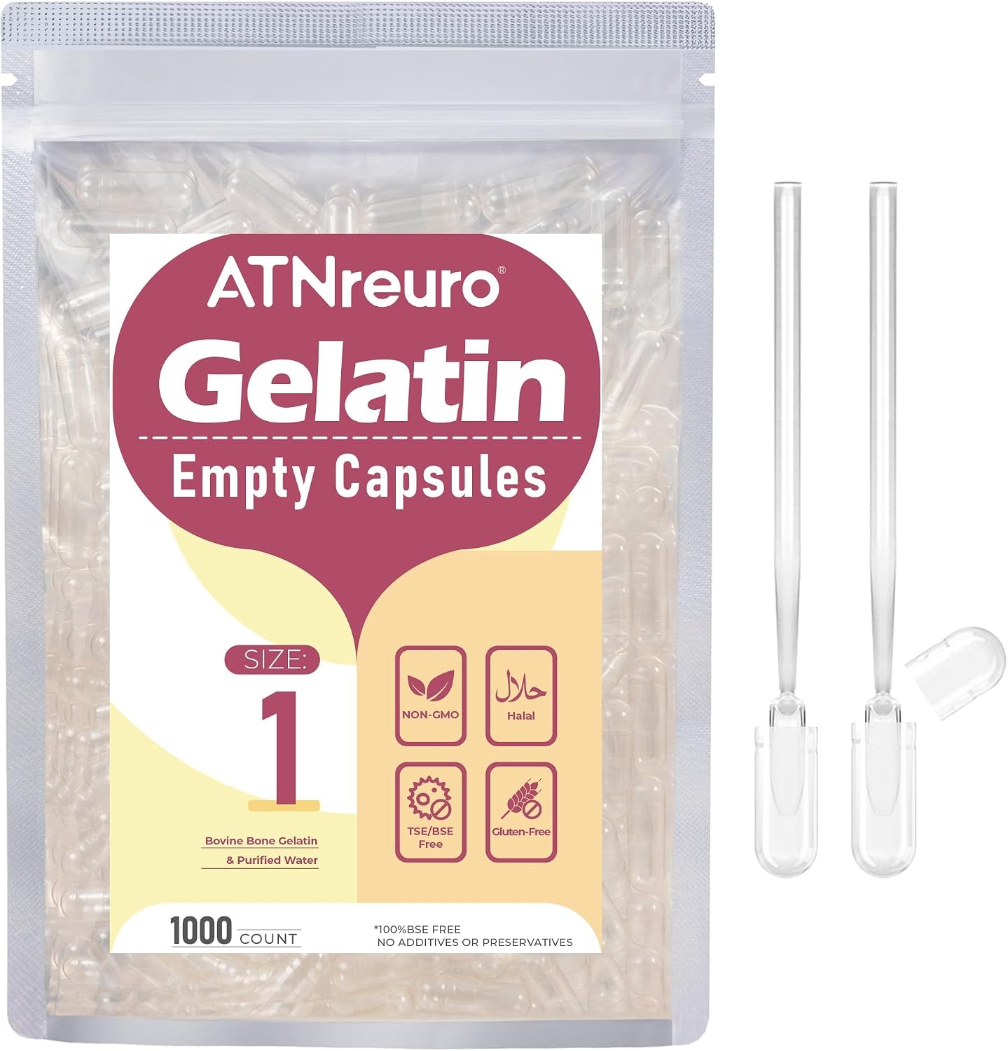 Size 1 Empty Gelatin Capsules with 2 Micro Spoons – 500 Clear Capsules for Powders & Supplements - görsel 8
