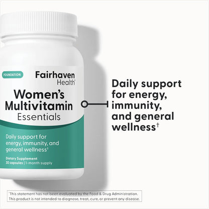 Fairhaven Health Women's Multivitamin Essentials | Once Daily Multivitamin for Women | Vegan, Gluten-free | 30 Capsules