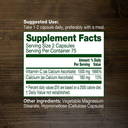 Buffered Vitamin C 1500mg – Non-Acidic Calcium Ascorbate Capsules for Immune Health – 150 Veggie Capsules by Innervis Nutrition