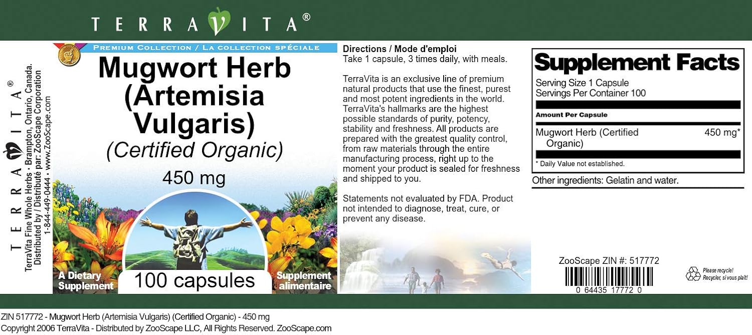 Mugwort Herb (Artemisia Vulgaris) (Certified Organic) - 450 mg (100 Capsules, ZIN: 517772) - 3 Pack - görsel 4