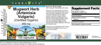 Mugwort Herb (Artemisia Vulgaris) (Certified Organic) - 450 mg (100 Capsules, ZIN: 517772) - 3 Pack