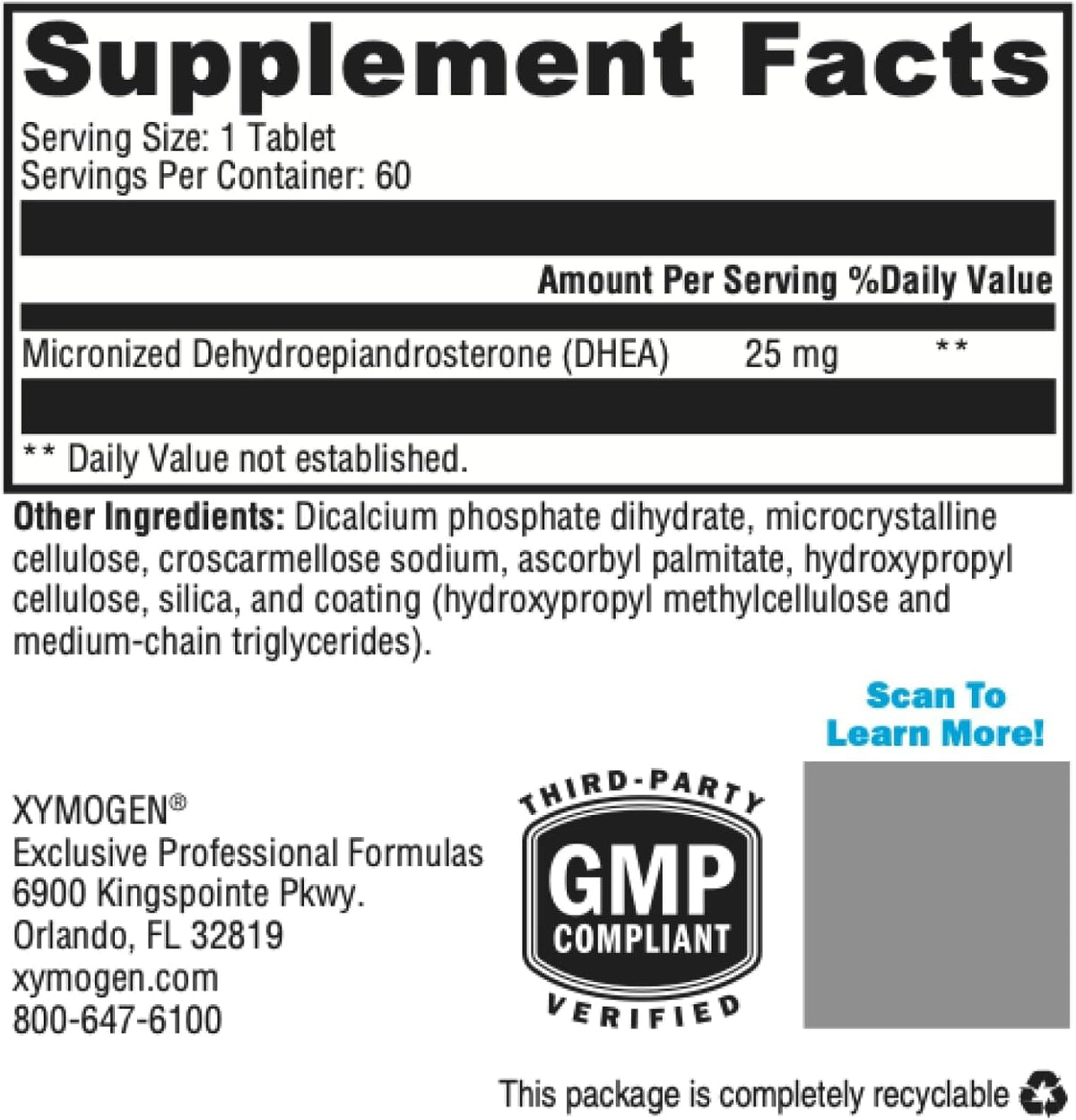 XYMOGEN DHEA Micronised - 25 mg Dehydroepiandrosterone - Androgen and Oestrogen Support - Gluten-Free, Soya-free and Dairy-free - 60 Tablets - görsel 2