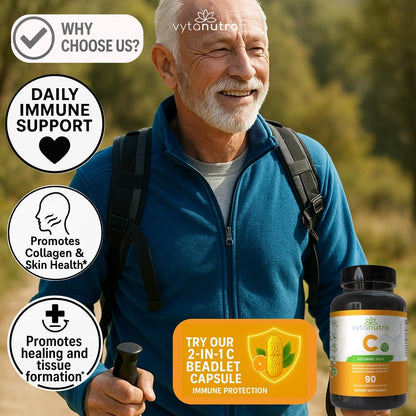 Vytanutra Immune Support Vitamin C – with Iron, Non-GMO, Vegan, Gluten-Free, Slow Release Beadlet Capsules, 90 Capsules