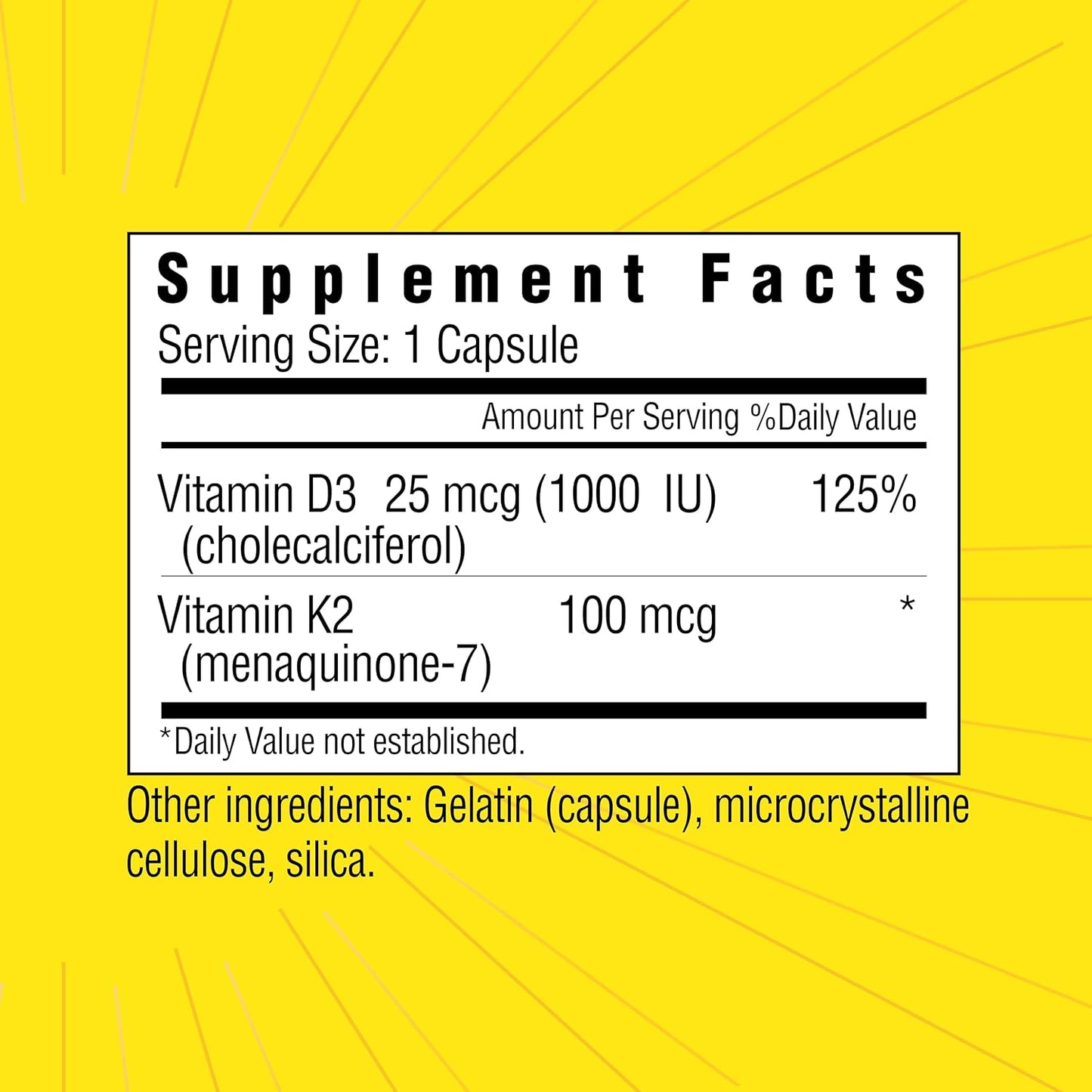 Sunshine Vitamin D3 25 mcg (1000 IU) with Vitamin K2 - görsel 2