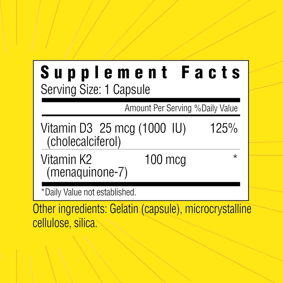 Sunshine Vitamin D3 25 mcg (1000 IU) with Vitamin K2 - görsel 2