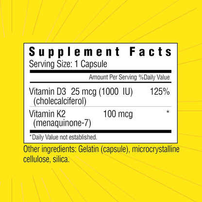 Sunshine Vitamin D3 25 mcg (1000 IU) with Vitamin K2