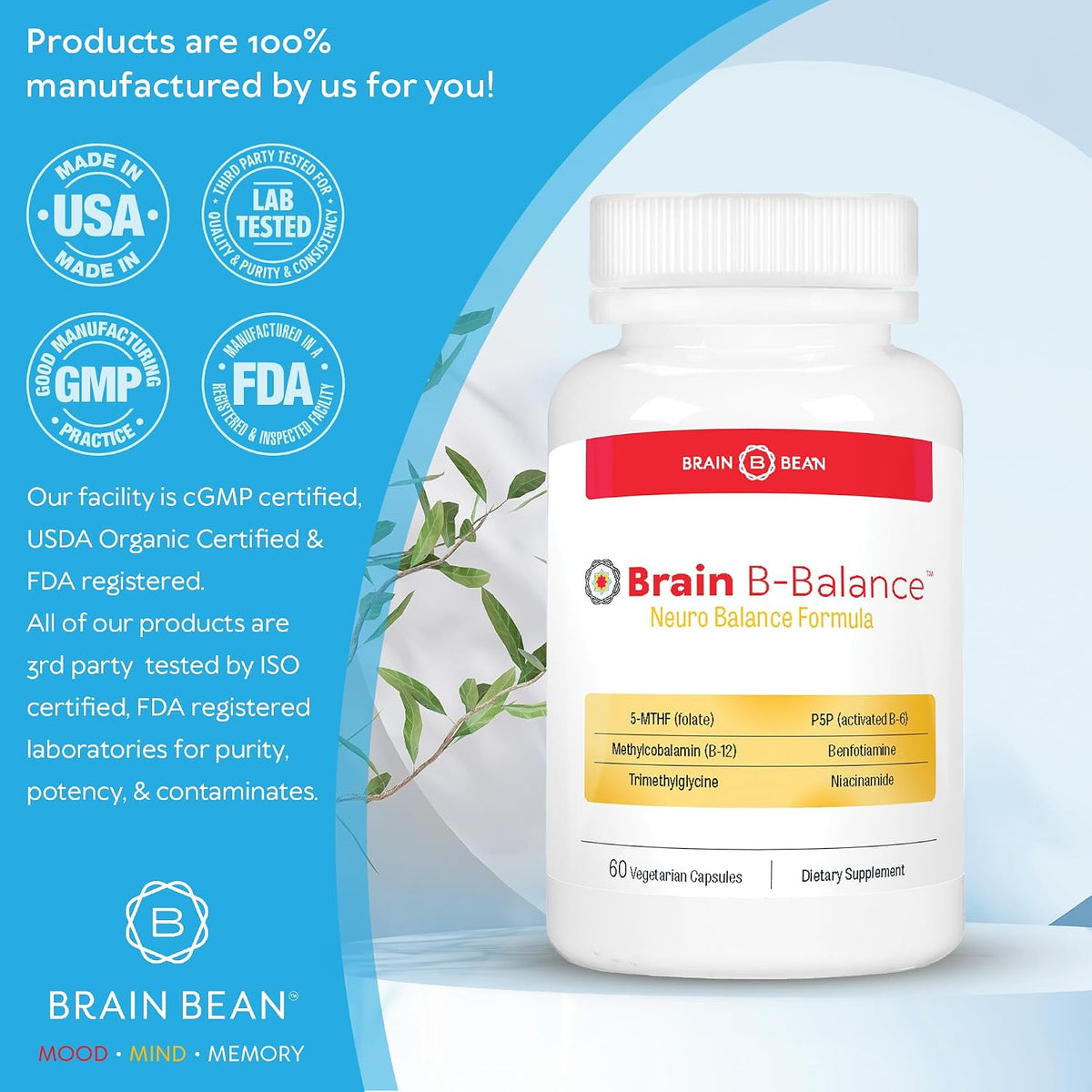 Brain B Balance: Methylated Multivitamin - Methylated B Complex Neurobalance Formula with Methylfolate - 60 Vegan Capsules - görsel 2