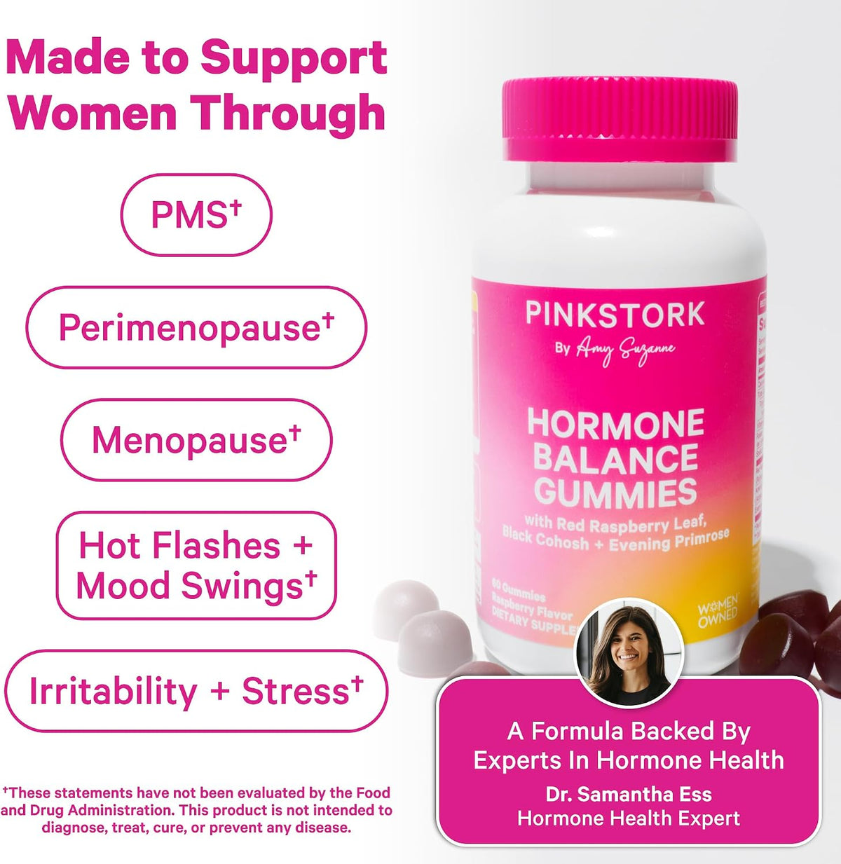 Pink Stork Hormone Balance Gummies – Women's PMS and Menopause Support (60 Vegan Gummies) - görsel 3