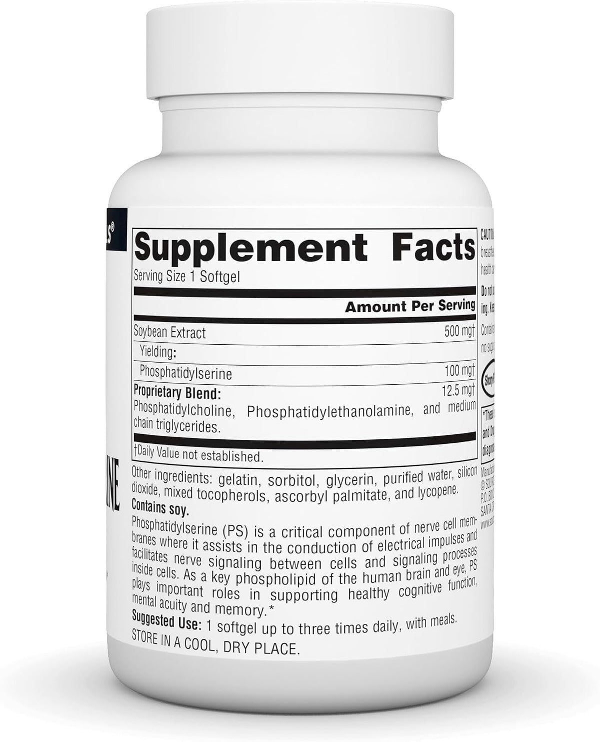 Source Naturals Phosphatidyl Serine Complex – 500 mg – 60 Softgels (Stabilised Enzyme Supplement) - görsel 2