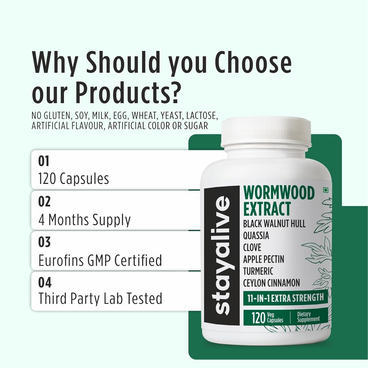 Wormwood Black Walnut Clove Cleanse Extract - 11-in-1 Extra Strength Complex, 120 Capsules - görsel 5