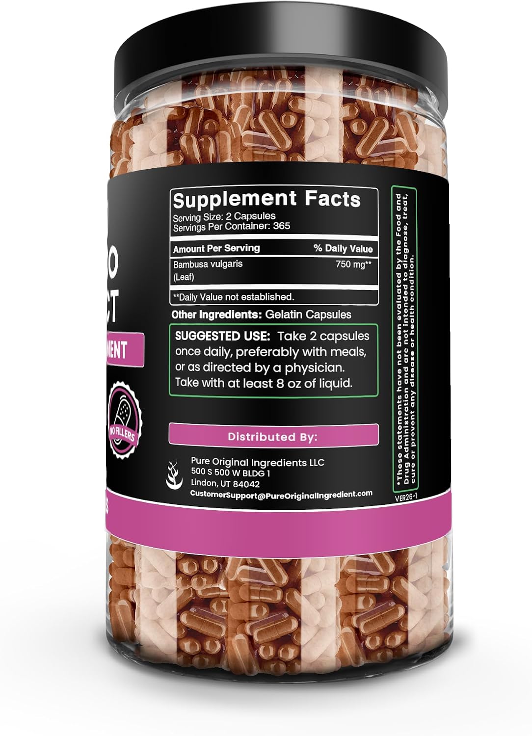 Pure Original Ingredients Bamboo Extract - 730 Capsules, Single Ingredient, No Fillers, Lab Verified - görsel 2