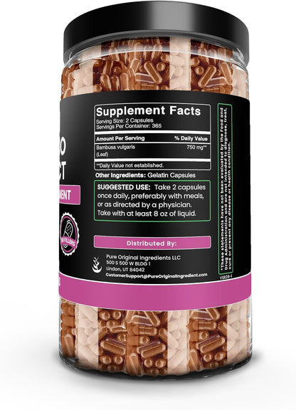 Pure Original Ingredients Bamboo Extract - 730 Capsules, Single Ingredient, No Fillers, Lab Verified