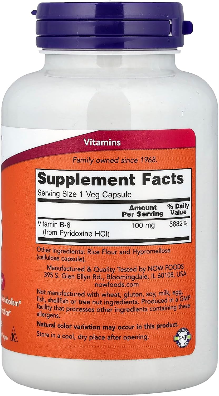 NOW Foods B-6 100 mg, 250 Vegan Capsules - görsel 2
