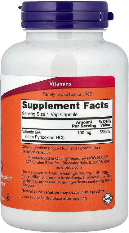 NOW Foods B-6 100 mg, 250 Vegan Capsules