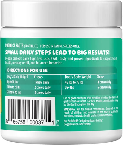 Doggie Dailies Cognitive Puppy Chews – Supplement with DHA, Selenium, Organic Ashwagandha & Antioxidants – Peanut Butter Flavour – 120 Soft Chews