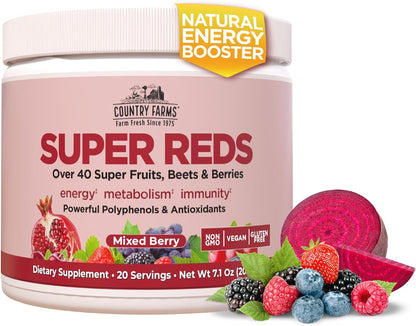 COUNTRY FARMS Super Reds, Energising Polyphenol Superfood, 48 Super Fruits and Berries, Powerful Antioxidants and Polyphenols, Supports Energy, 20 Servings, Mixed Berry Flavour