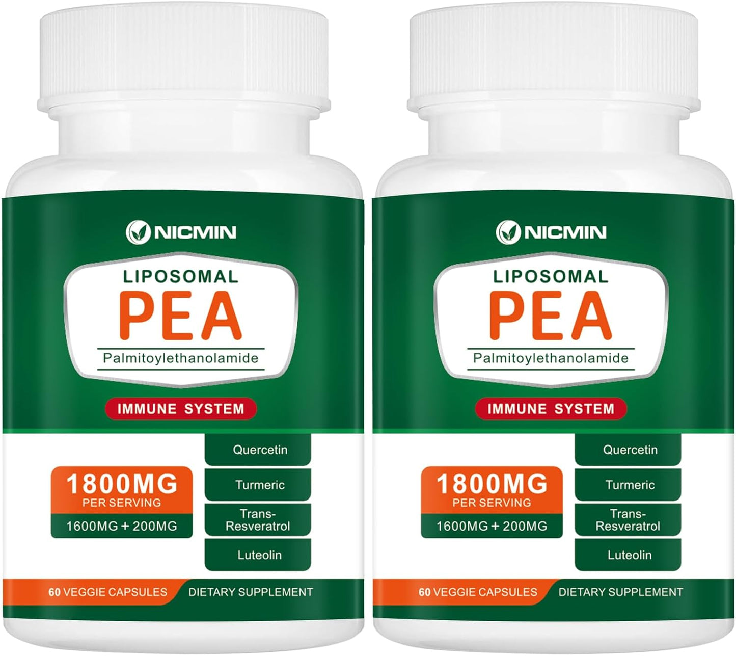 NICMIN 1600mg Palmitoylethanolamide 99% with Luteolin & Quercetin, High Absorption, PEA Supplement 120 Capsules - görsel 1