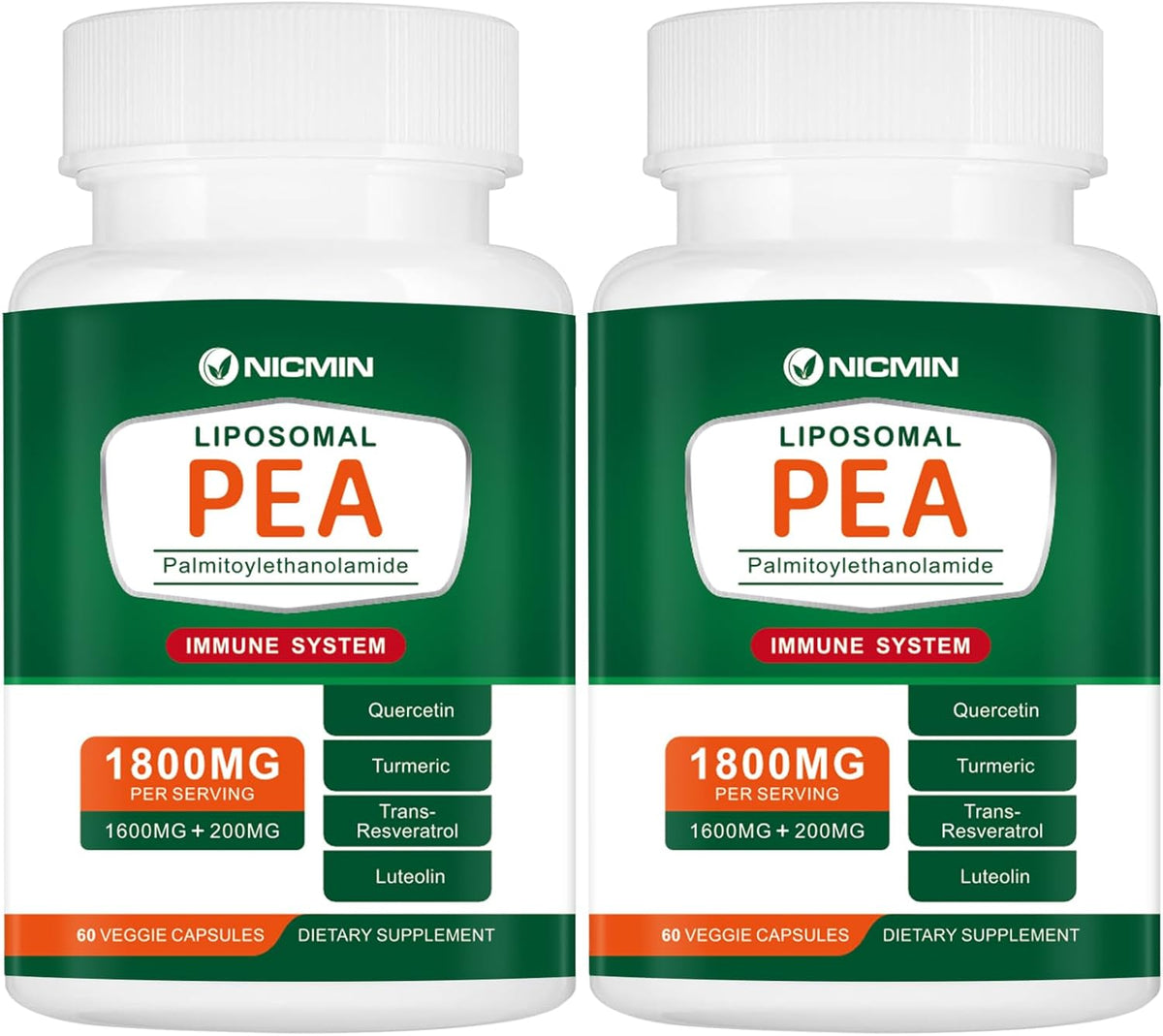 NICMIN 1600mg Palmitoylethanolamide 99% with Luteolin & Quercetin, High Absorption, PEA Supplement 120 Capsules - görsel 1
