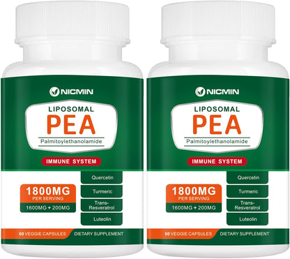 NICMIN 1600mg Palmitoylethanolamide 99% with Luteolin & Quercetin, High Absorption, PEA Supplement 120 Capsules
