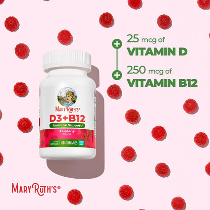 MaryRuth's Vitamin D3 + B12 Gummies - Sugar Free, Vegan, 60 Chewable Gummies