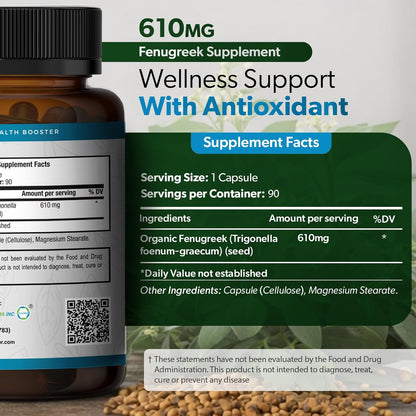 TRUEMED Organic Fenugreek Capsules 610 mg – Digestive Comfort, Natural Energy and Wellness Support (90 Capsules)