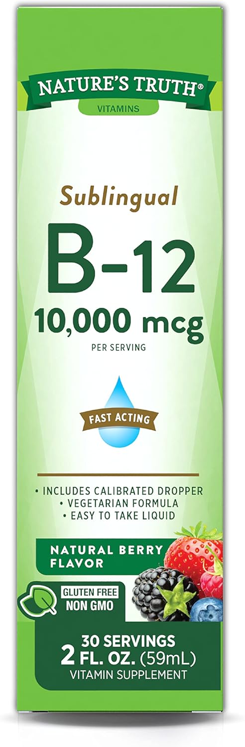Nature's Truth Sublingual Vitamin B-12 10,000 mcg Liquid, Natural Berry Flavour, 60 ml - görsel 1