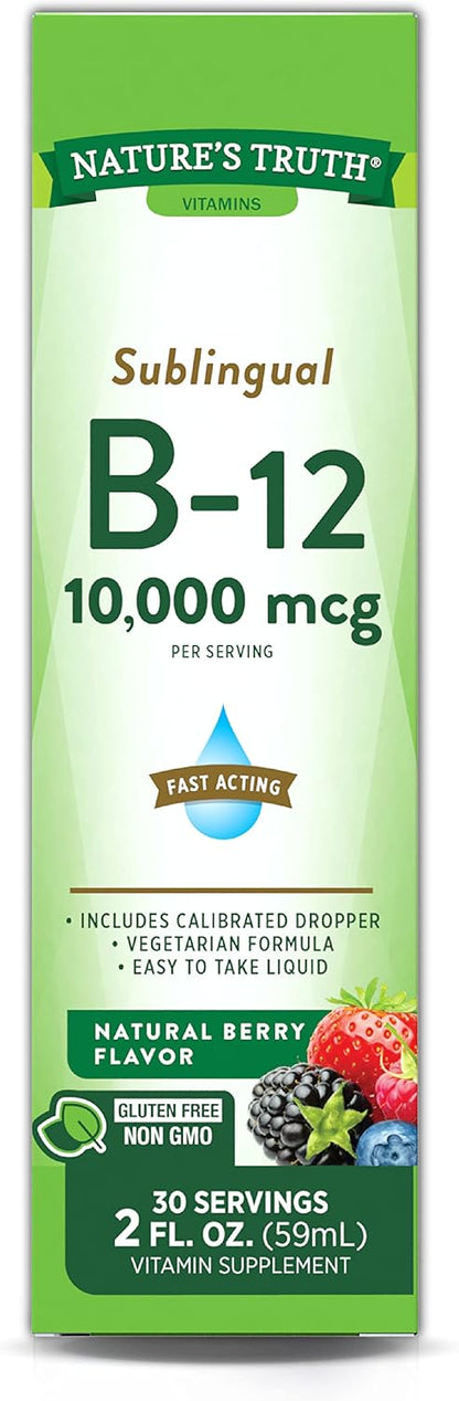 Nature's Truth Sublingual Vitamin B-12 10,000 mcg Liquid, Natural Berry Flavour, 60 ml