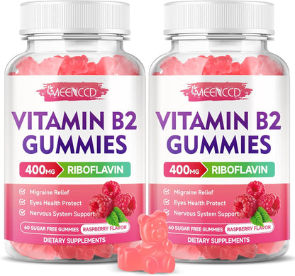 MEENCCD Vitamin B2 Gummies – Riboflavin 400mg with Magnesium, Vegan & Sugar-Free (60 Gummies)