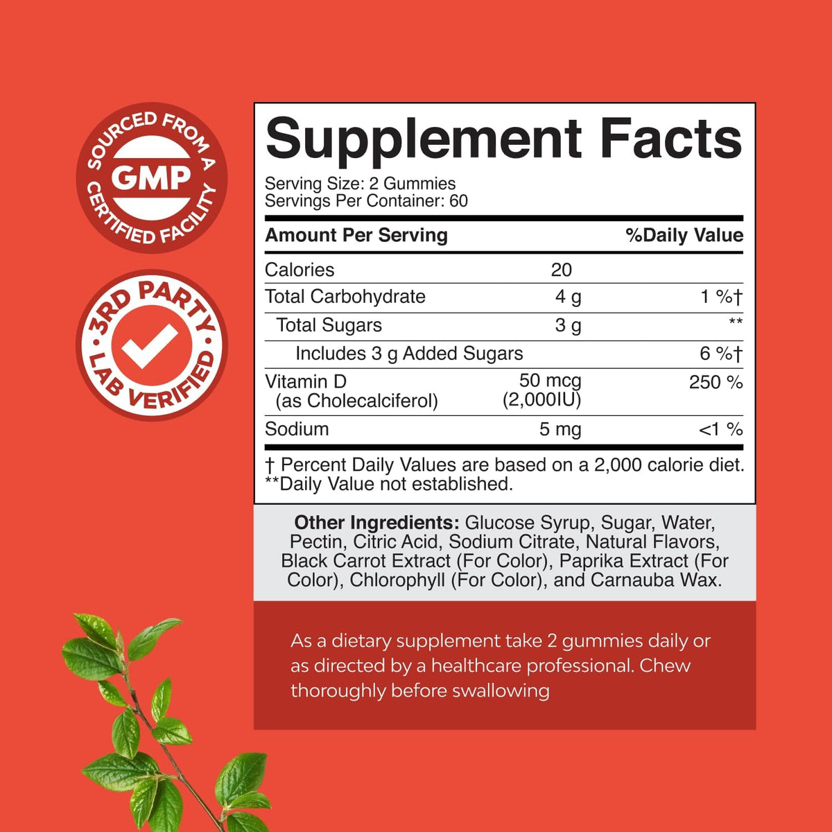 Natures Craft Vitamin D3 Gummies for Daily Wellness – 50 µg (2000 IU) per Serving – Immune & Bone Support – Non-GMO, Gluten-free – 120 Count - görsel 8