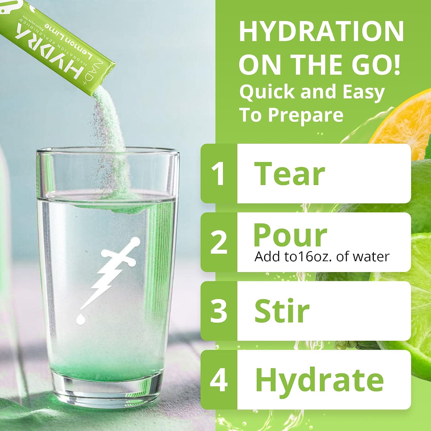 Hydra Powders NAD+ Nutrients Electrolyte Powder Sachets, Lemon & Lime - 16 Sachets - görsel 6
