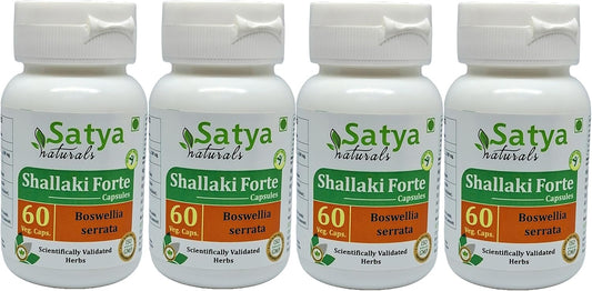 Satya Naturals Shallaki Forte Capsules 500mg - Boswellia Serrata Extract - 4 Bottles of 60 Veg Capsules