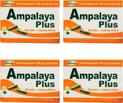 Pack of 4 Ampalaya Plus Supplement 550mg - 120 Capsules - Natural & Vegan - Organic Bitter Melon Capsules - Halal Herbal Food Supplement