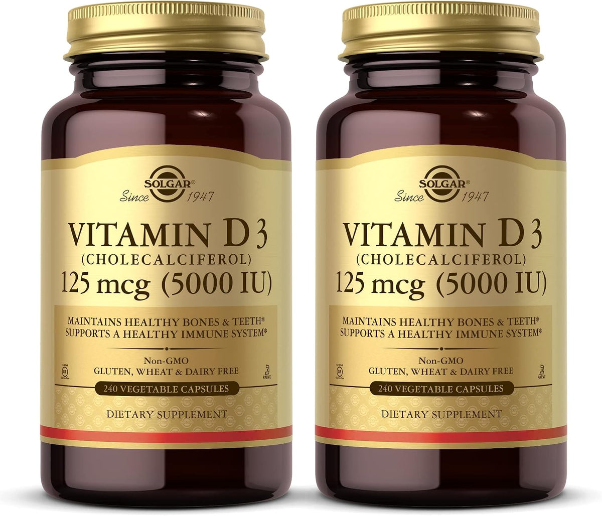Solgar Vitamin D3 (Cholecalciferol) 125 mcg (5000 IU), 240 Vegetable Capsules (Pack of 2) - görsel 1