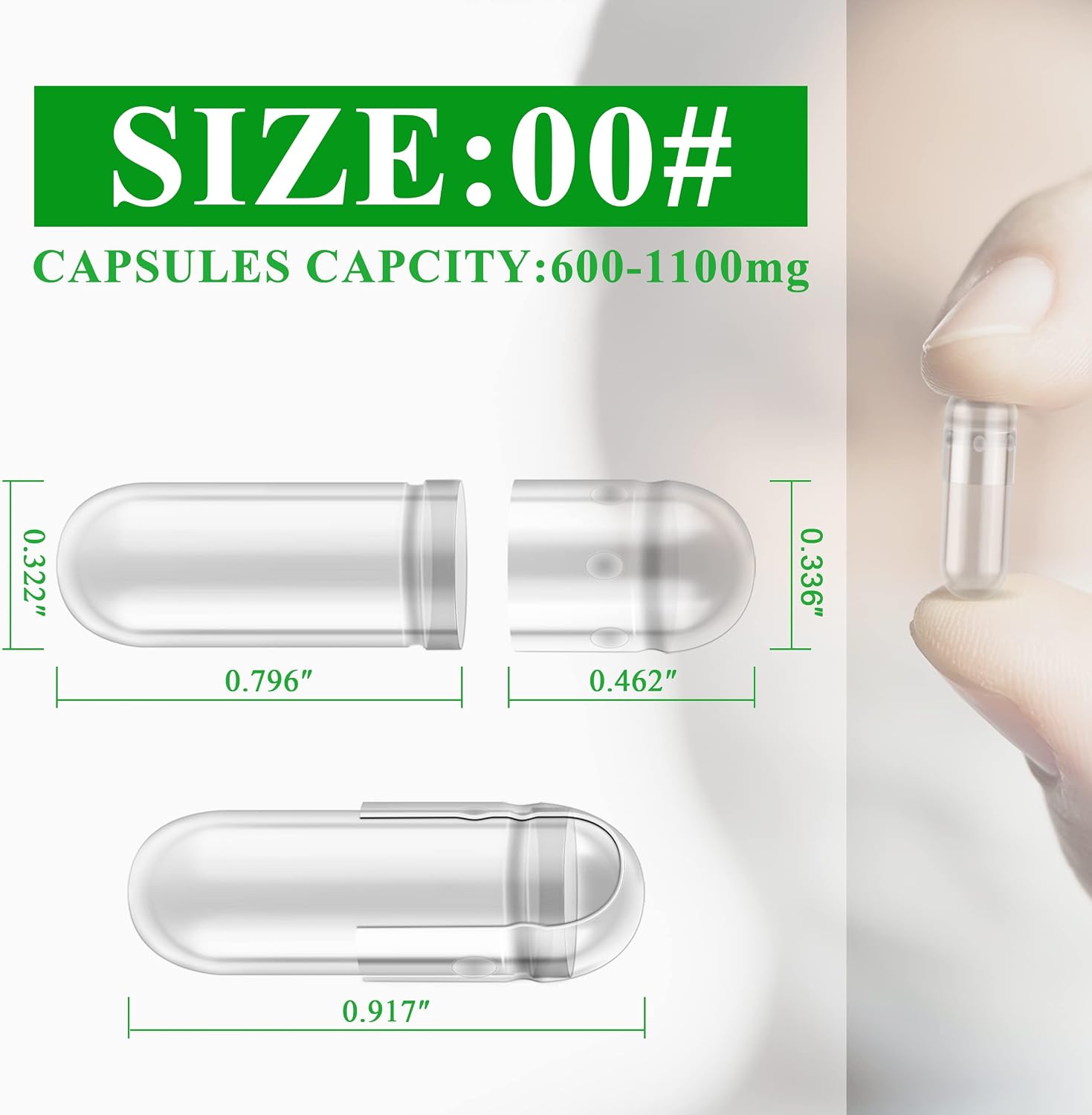 wananfu Size 00 Empty Capsules Vegetarian (500 Count) with Micro Lab Spoon - görsel 5